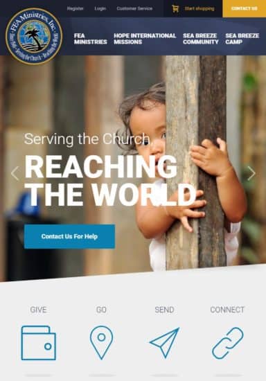 Tablet screenshot of FEA Ministries