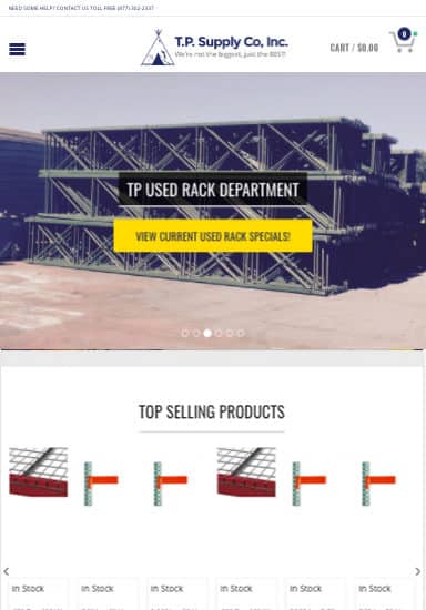 Tablet screenshot of T.P. Supply Company