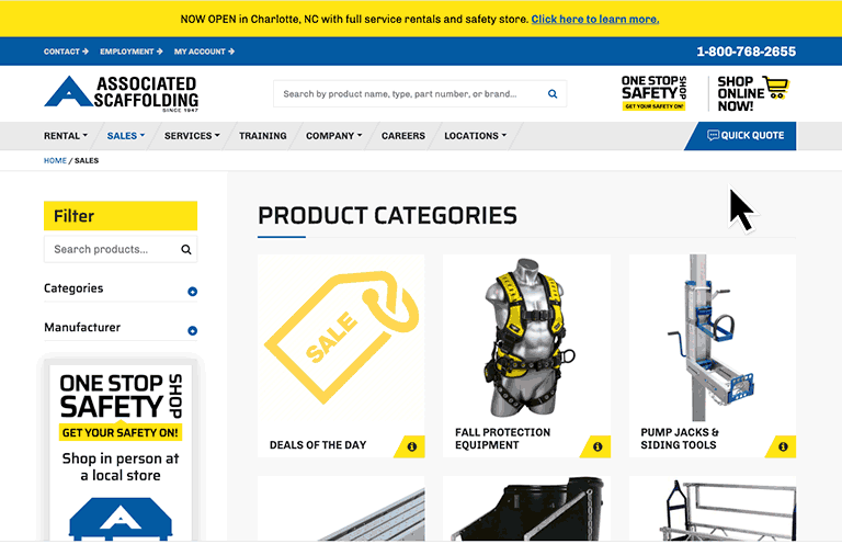 Navigating the cart and shipping options on Associated Scaffolding website