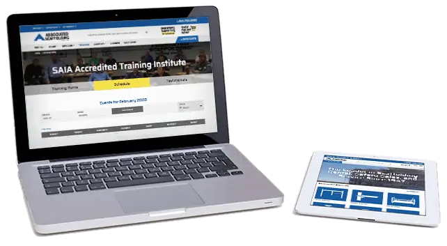 Associated Scaffolding Training Calendar on a laptop and tablet