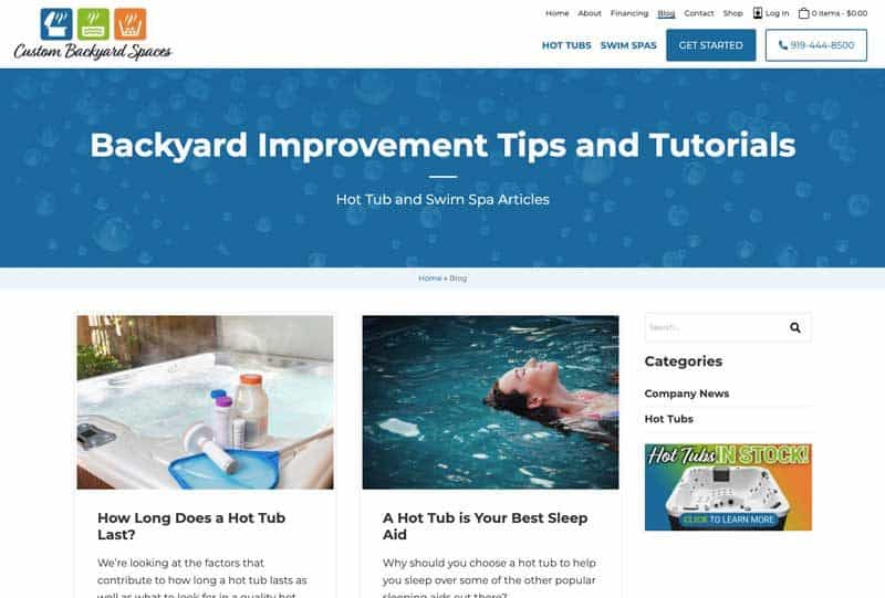 Custom Web Design for a Hot Tub Company in Raleigh
