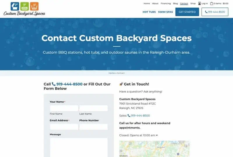 Responsive Design for a Hot Tub Company in Raleigh