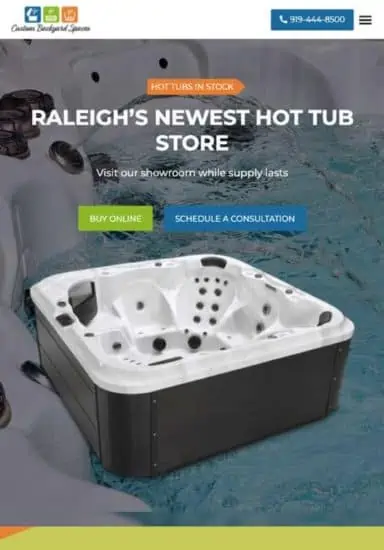 Tablet screenshot of Tablet Web Design for a Hot Tub Company in Raleigh